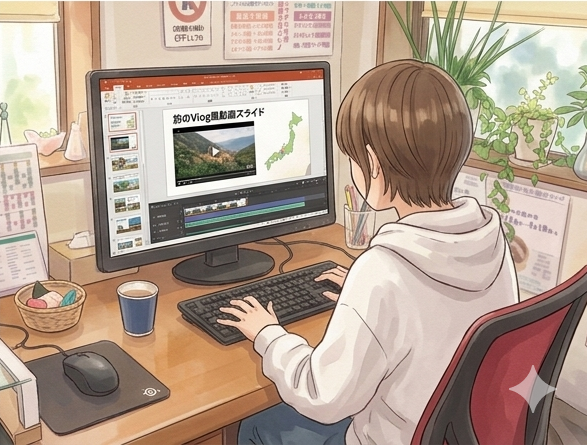 PowerPointでスライド作りのイラスト