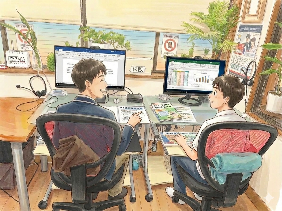 高校兄、中学弟が教室へ来てパソコンの勉強中