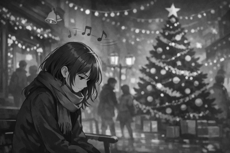 モノクロのクリスマスイラスト