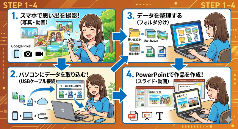 スマホのデータをパソコンに取り込んでPowerPointへ