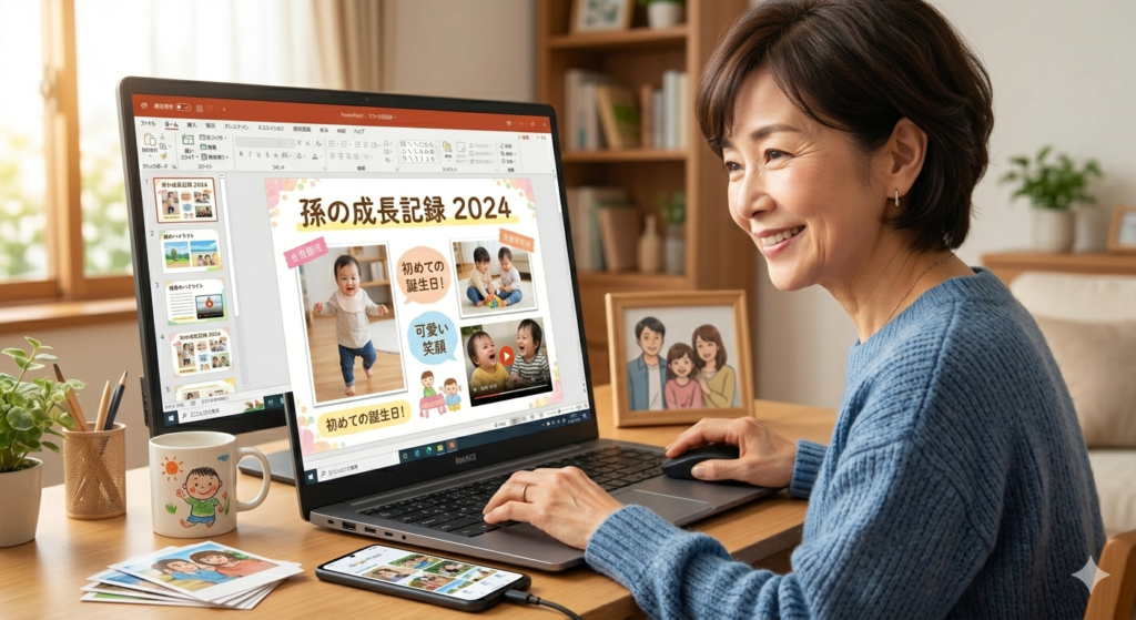 PowerPointで作品作りお孫ちゃん編パソコン